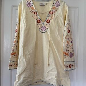 The Hippie Shake Embroidered Buttercream Tunic with Floral Accents